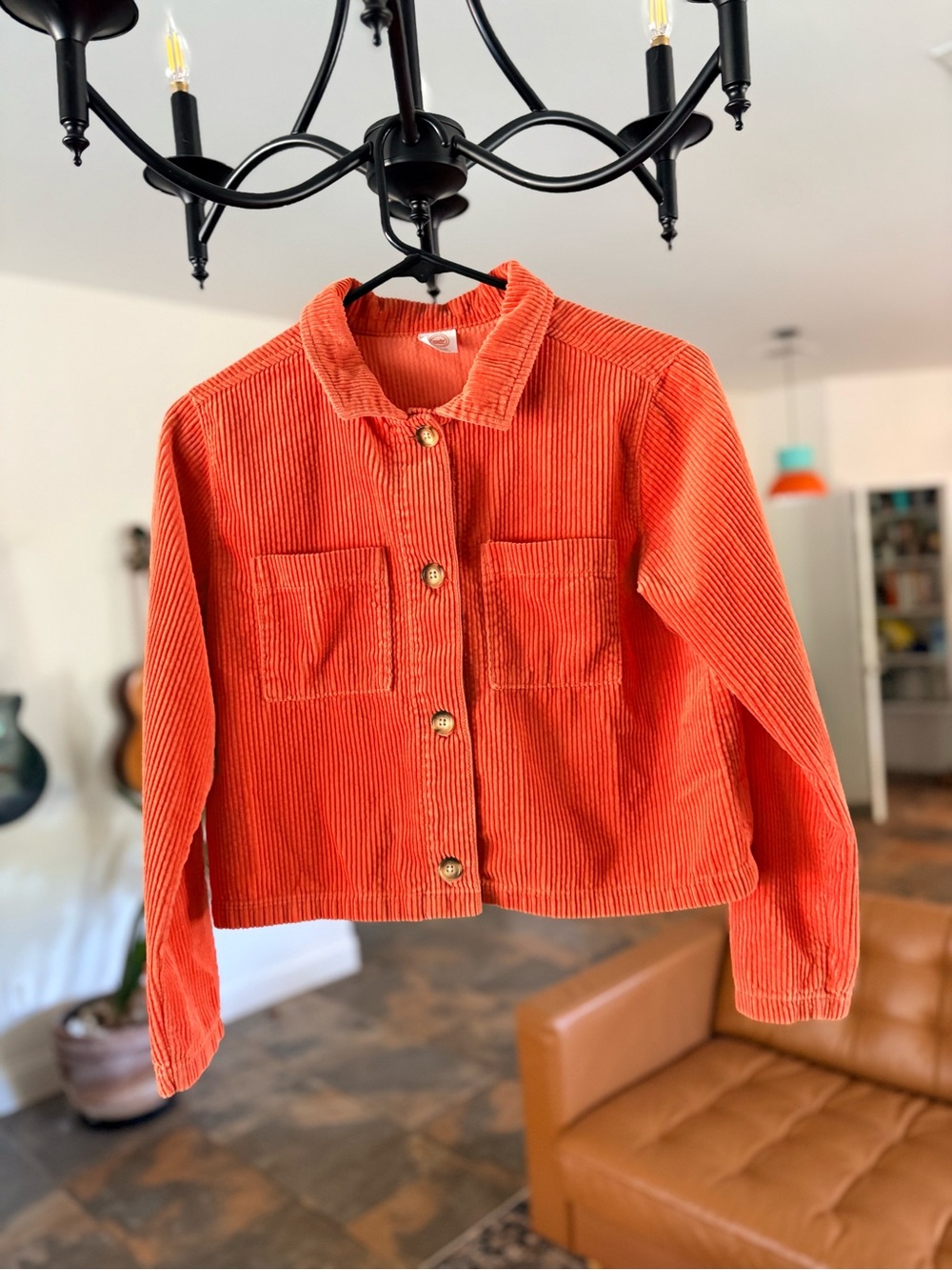 Wonder Nation Girls XL 14 16 Orange Corduroy Cropped Button Up Shacket Jacket